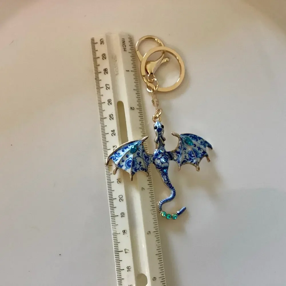 Blue and Gold Fantasy Western Dragon Keychain